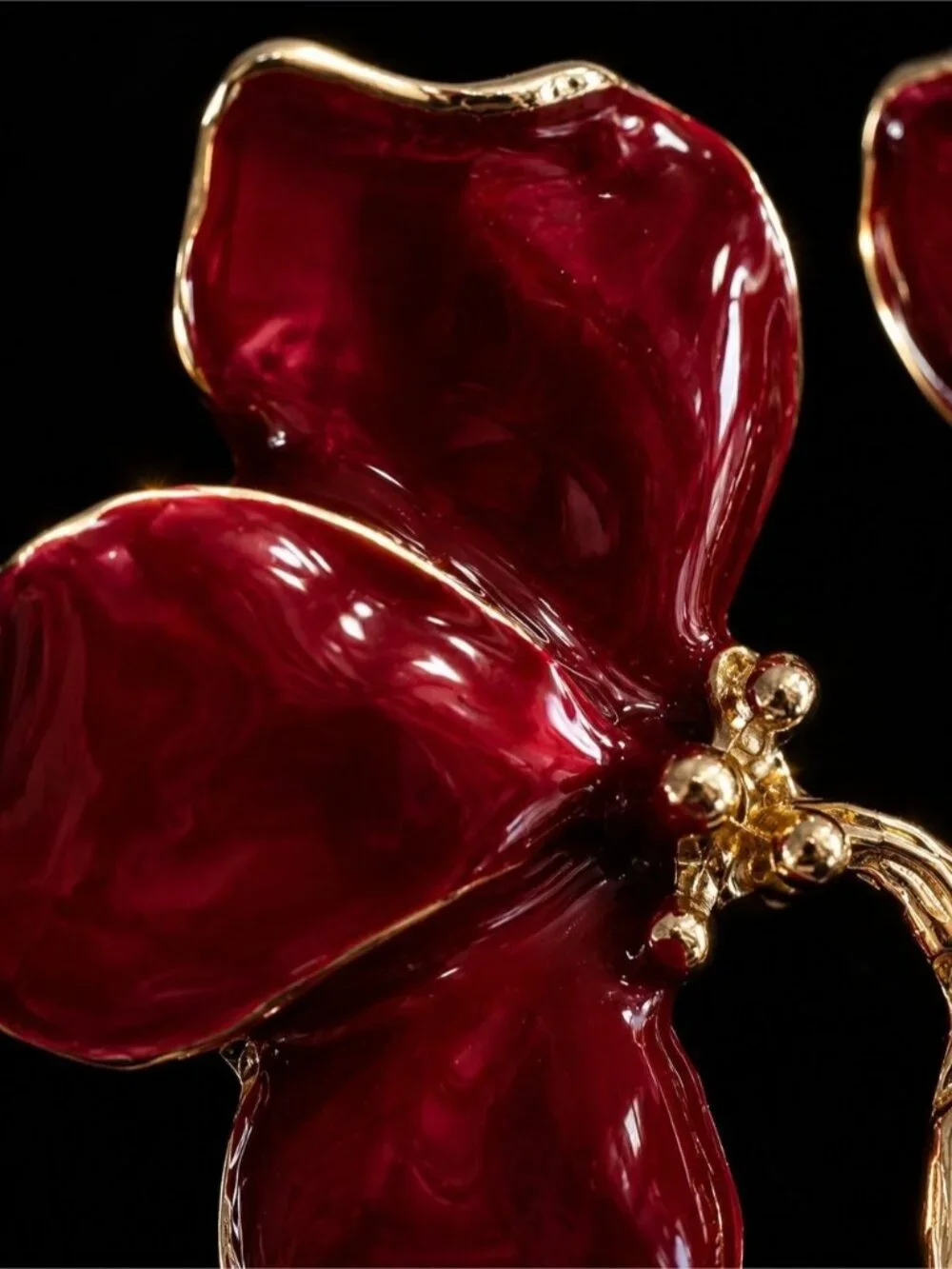 Ruby Red Floral Statement Earrings | Gold Tone Designer-Inspired Drop Earrings